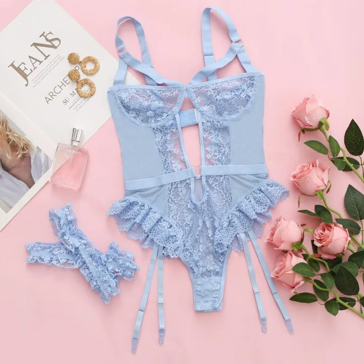 Ensemble de lingerie jarretière en dentelle florale