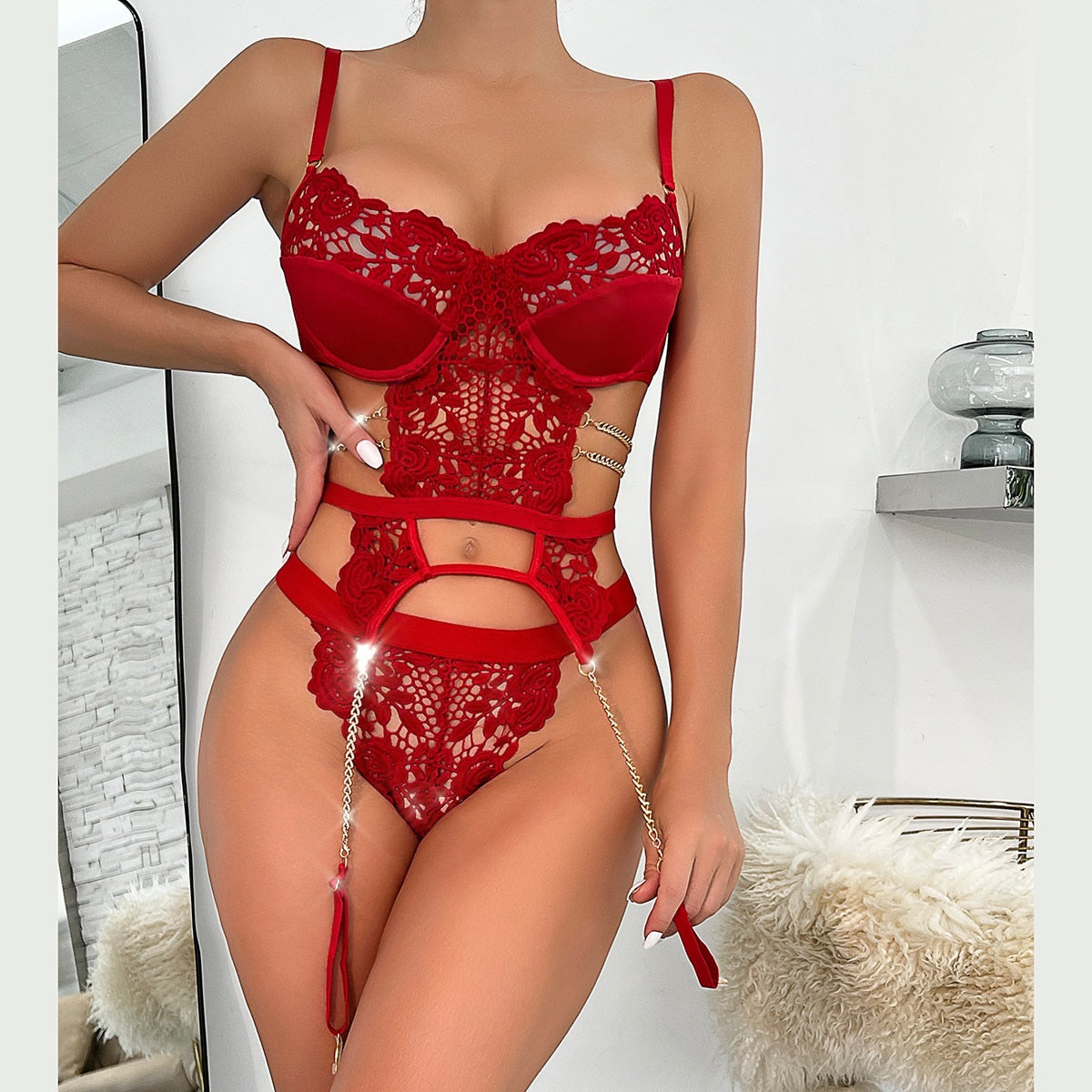 Ensemble lingerie dentelle avec chaîne-Velonjara-Secret