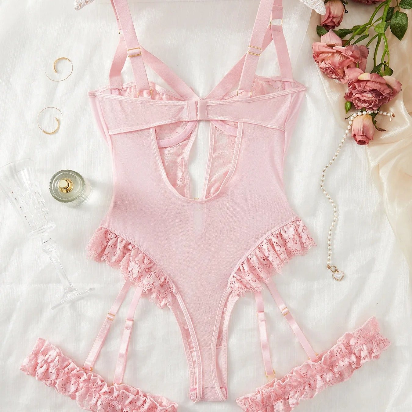 Ensemble de lingerie jarretière en dentelle florale