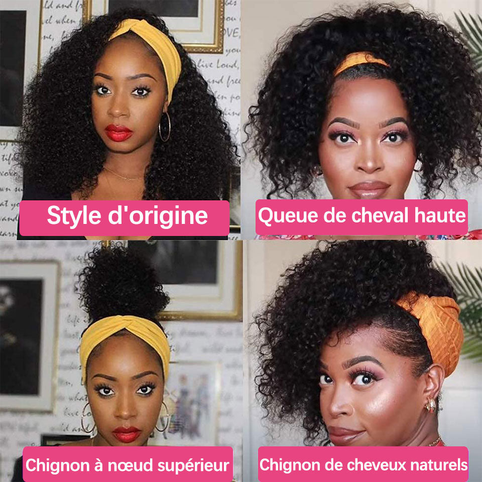 Bandana wig ultra confortable afro curly humain 100% naturel