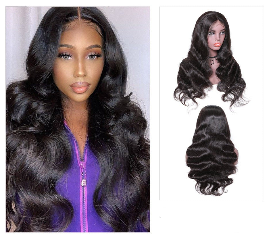 Perruque naturelle avec dentelle ondulée, cheveux longs