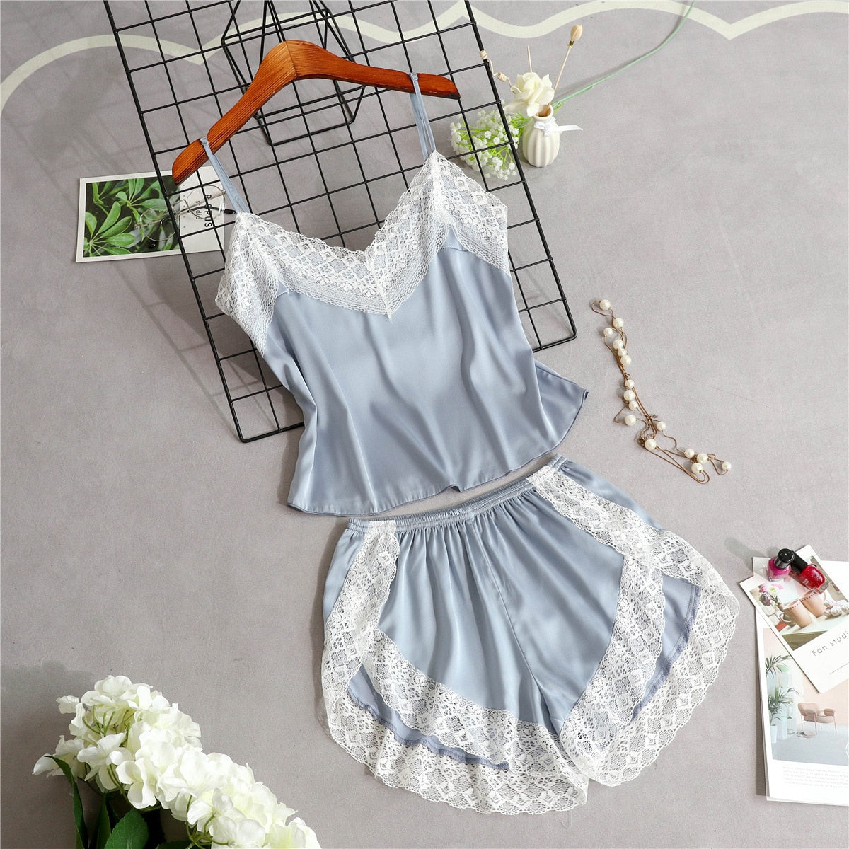 Sleepwear lace & satin pajama Lingerie-Avenue