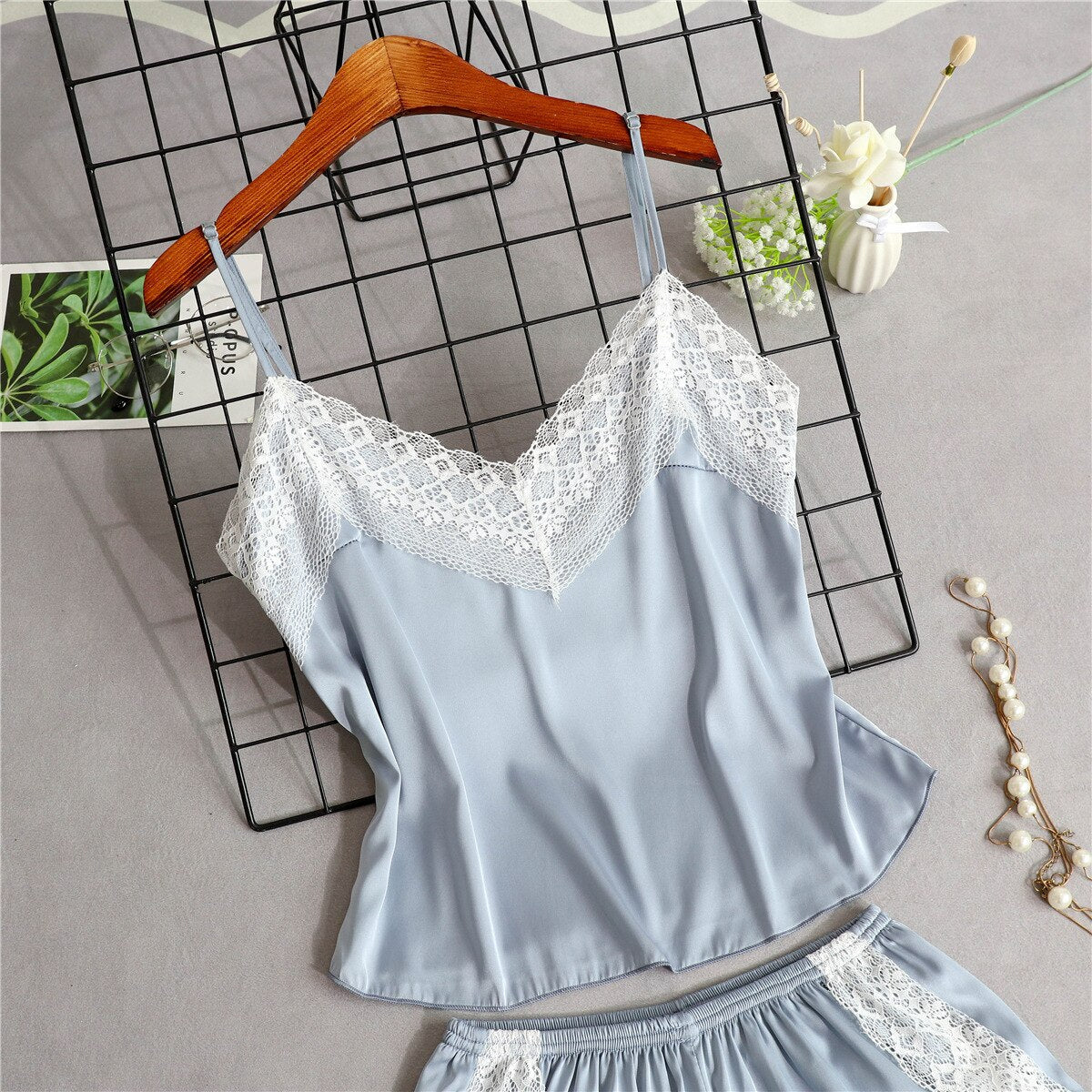 Sleepwear lace & satin pajama Lingerie-Avenue