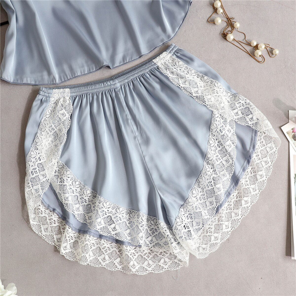 Sleepwear lace & satin pajama Lingerie-Avenue