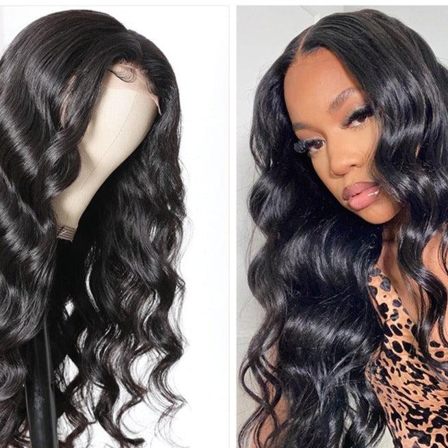 Perruque naturelle avec dentelle ondulée, cheveux longs