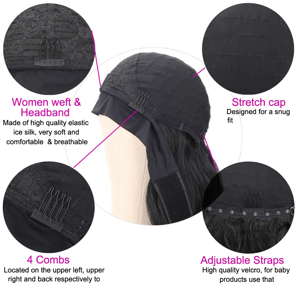 Perruque Synthétique Ondulée avec Bandeau, Effet Naturel