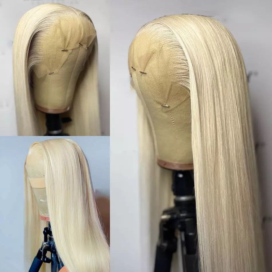 Perruque Naturelle sans Colle de Couleur Blond Miel, Cheveux Lisses