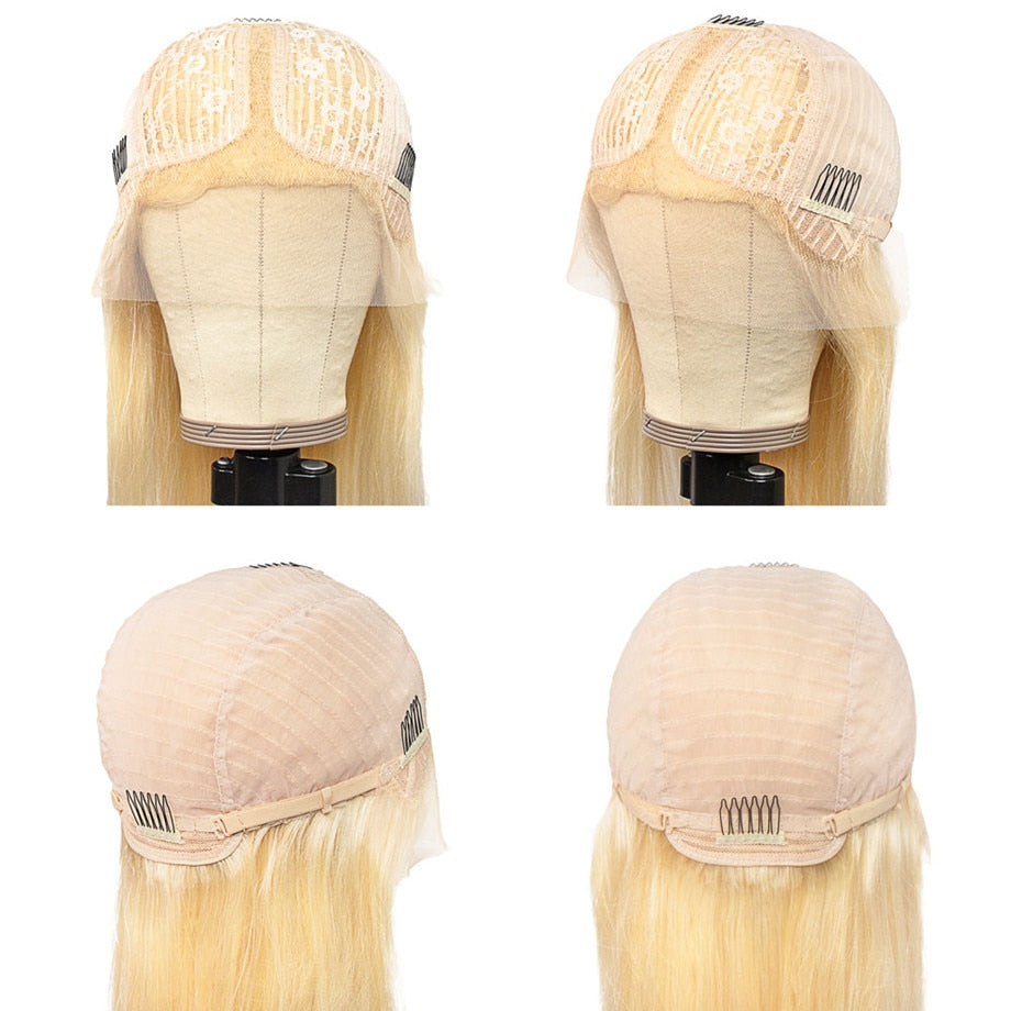 Perruque Naturelle sans Colle de Couleur Blond Miel, Cheveux Lisses