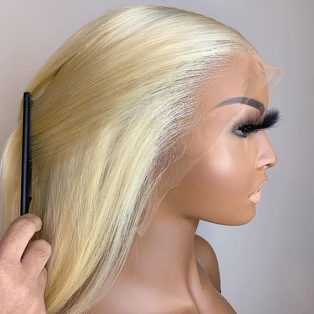 Perruque Naturelle sans Colle de Couleur Blond Miel, Cheveux Lisses