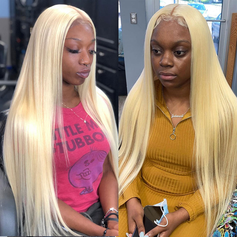 Perruque Naturelle sans Colle de Couleur Blond Miel, Cheveux Lisses