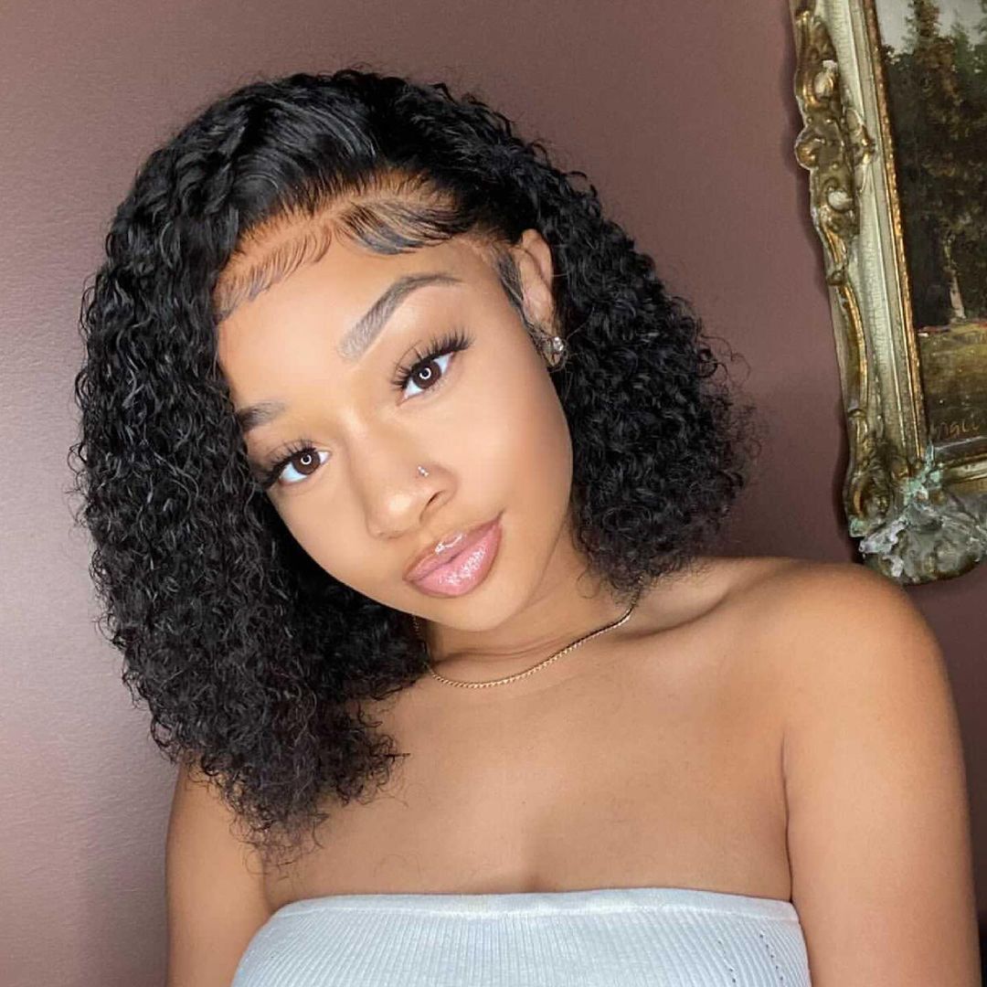 Perruque Lace Front Wig brésilienne naturelle, coupe au carré