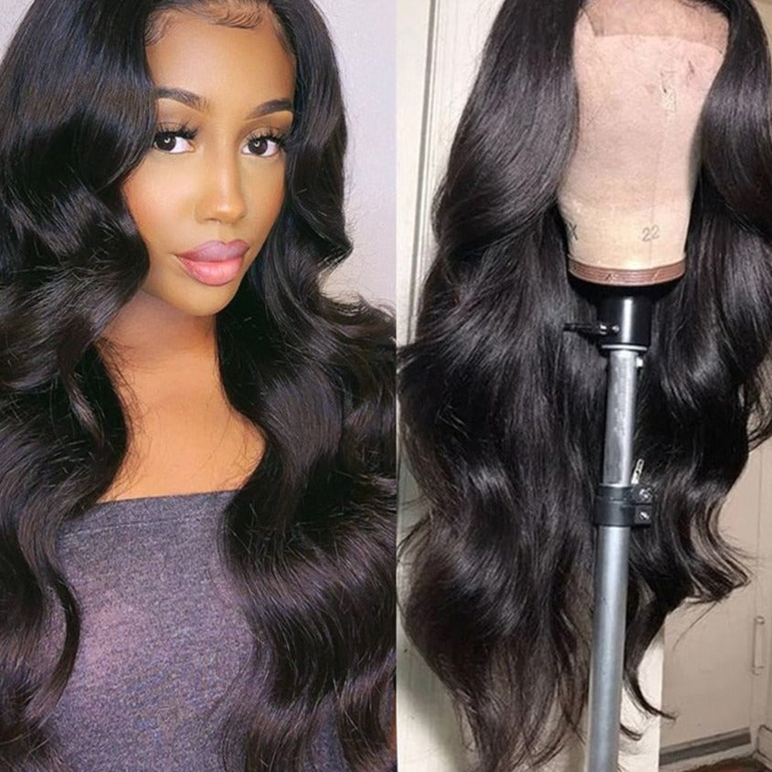 Perruque naturelle avec dentelle ondulée, cheveux longs