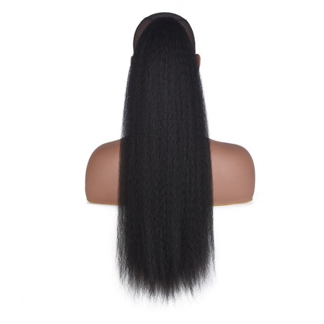 Queue de Cheval Afro Longue, Cheveux Synthétique Droite et Crépue avec Clip et Bande Élastique