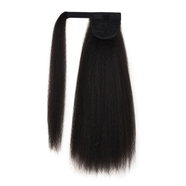 Queue de Cheval Afro Longue, Cheveux Synthétique Droite et Crépue avec Clip et Bande Élastique