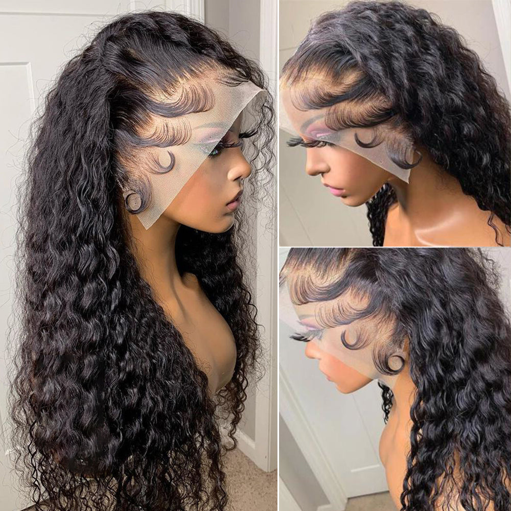 Perruque Lace Front Wig brésilienne naturelle, cheveux bouclés, 13x4, 30 pouces