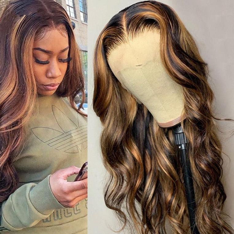 Perruque Cheveux Naturels Brésiliens, Bouclés, Ombré, Blond Miel avec Reflets